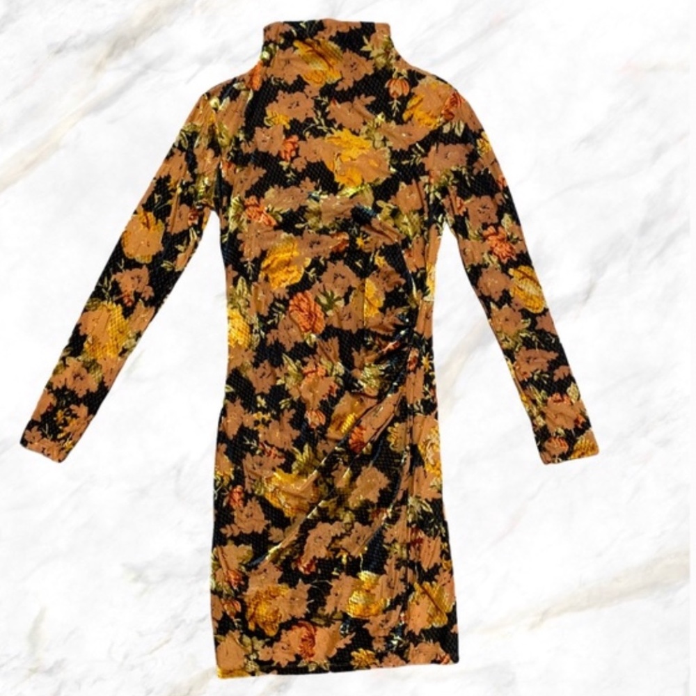 Dynamite | Golden Brown Floral Velvet Midi Dress